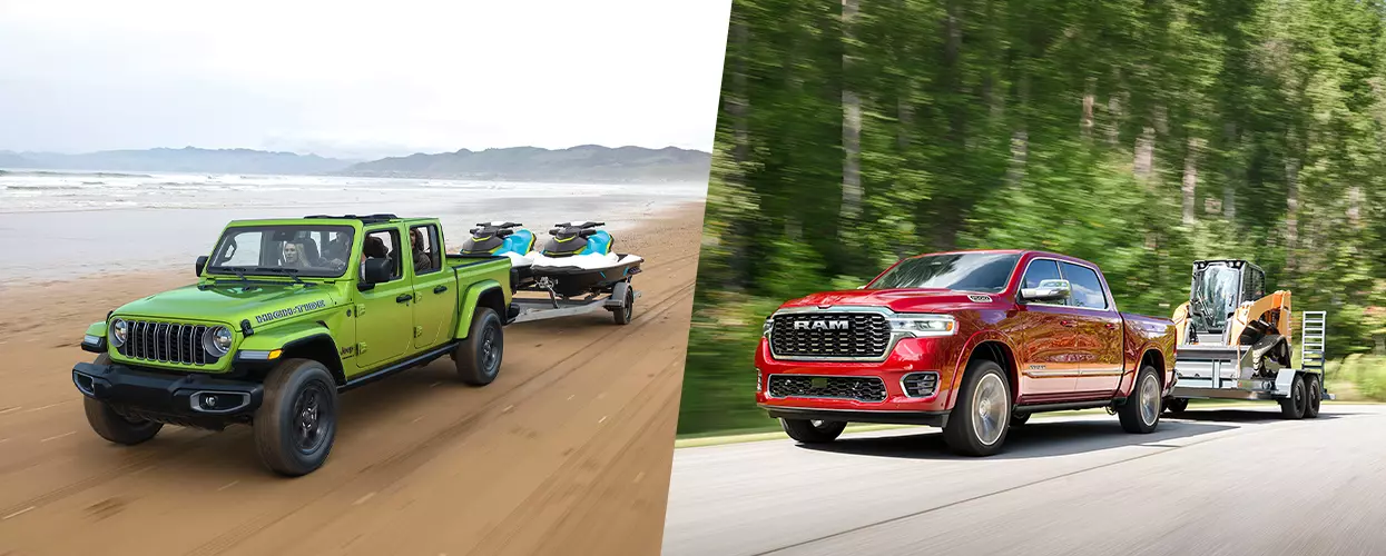 2026 Jeep Gladiator and RAM 1500 truck side by side