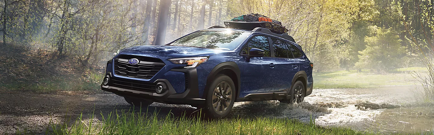 2024 Subaru Outback Comparison side front in blue in colour 