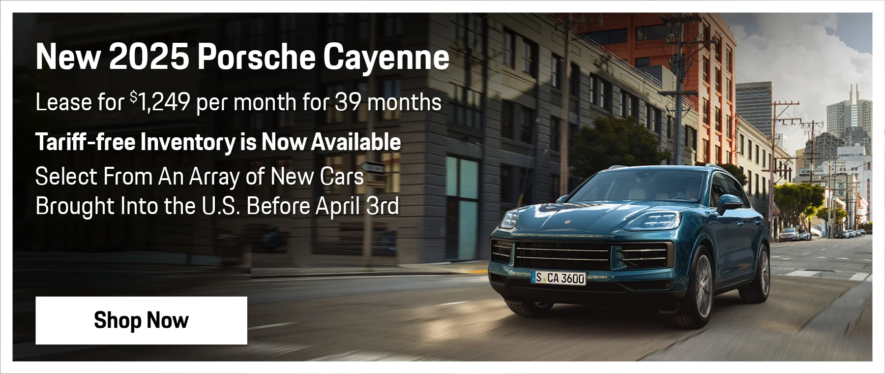 New 2025 Porsche Cayenne - Lease for $1,249 per month for 39 months - Tariff-free Inventory is Now Available - Select From An Array of New Cars Brought Into the U.S. Before April 3rd