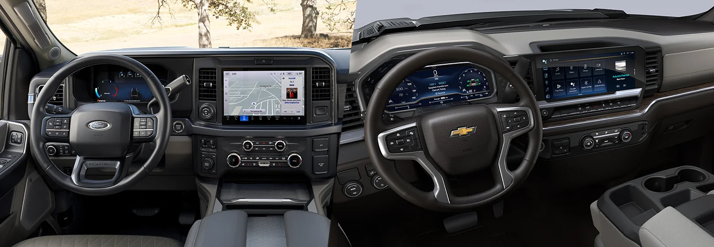 2025 Ford F-250 Comparison interior with 2025 Chevrolet Silverado 2500