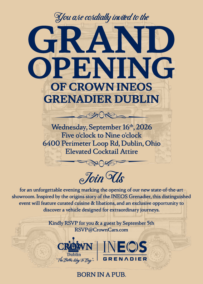 You are cordially invited to the Grand Opening of Crown Ineos Grenadier Dublin