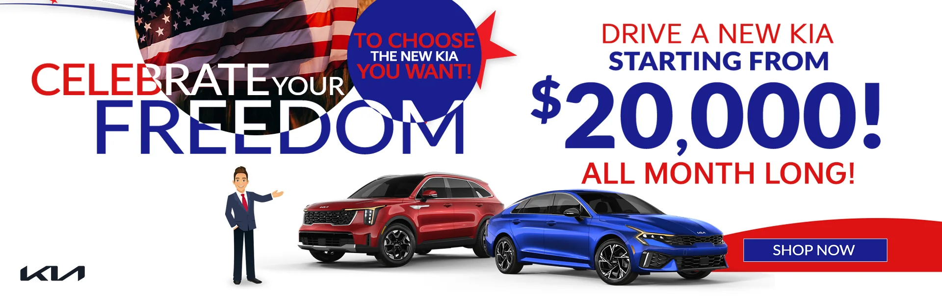 Celebrate Your Freedom To Choose The New Kia You Want! Drive A New Kia Starting From $20,000 All Month Long!