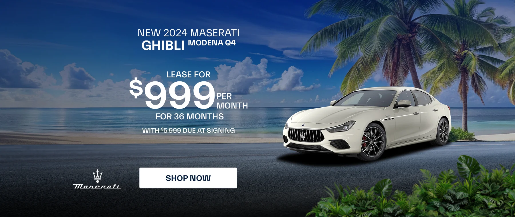 New 2024 Maserati Ghibli Modena Q4 Lease for $999 per month for 36 months with $5,999 due at signing