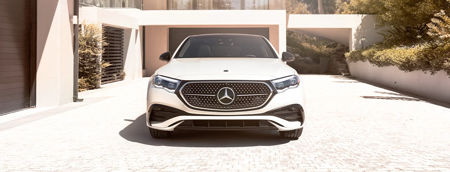 front view of a white 2025 Mercedes-Benz E-Class 350
