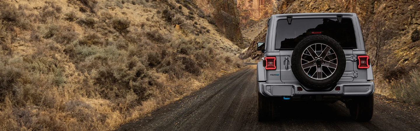 rear of Jeep on road