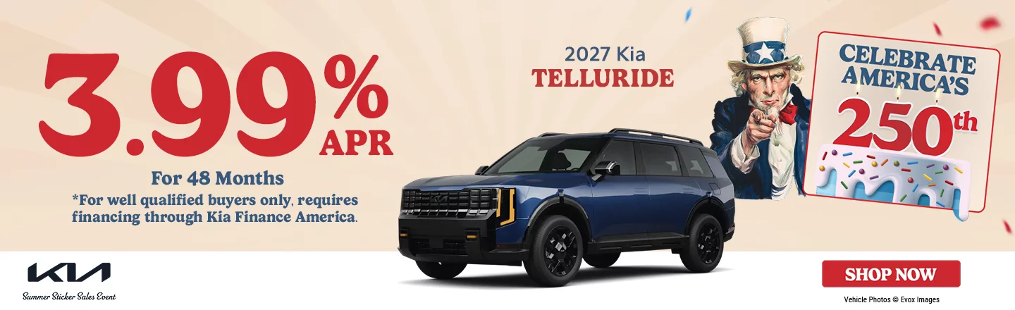 2027 Kia Telluride  3.99% APR For 48 Months *For well qualified buyers only, requires financing through Kia Finance America.