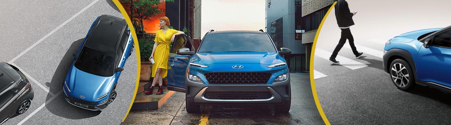 Three pictures of the Hyundai Kona in action