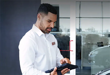guy looking at tablet
