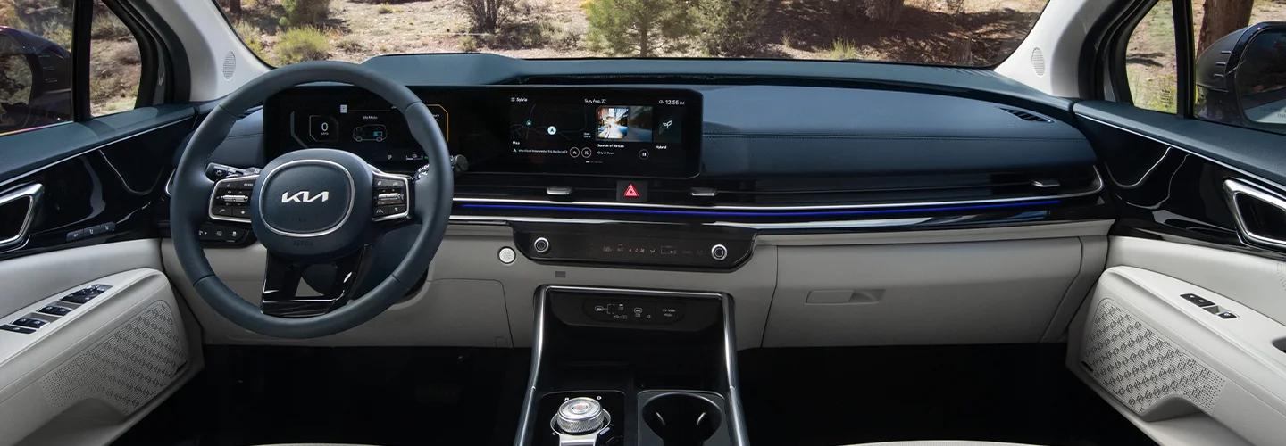 Interior view of the dash of a 2025 Kia Carnival Hybrid