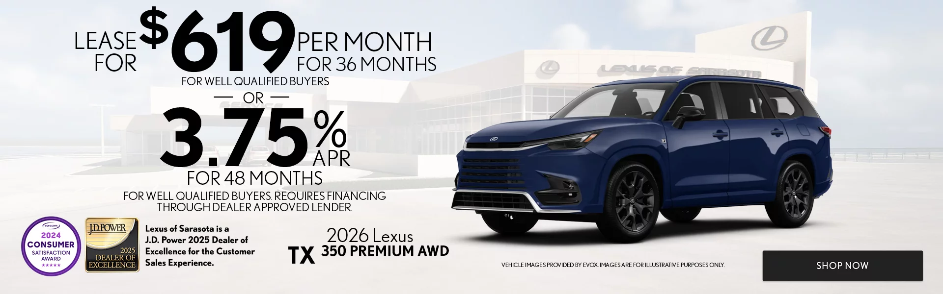 2026 Lexus TX 350 PREMIUM AWD Lease For $619 Per Month For 36 Months For Well Qualified Buyers – OR – 3.75% APR For Up To 48 Months For Well Qualified Buyers Requires Financing Through Dealer Approved Lender