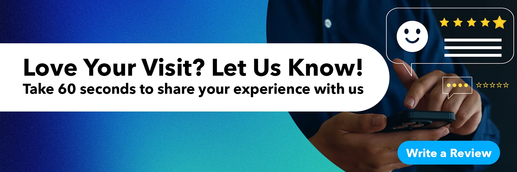 Love Your Visit? Take 60 Seconds to share your experience with us - Write a Review