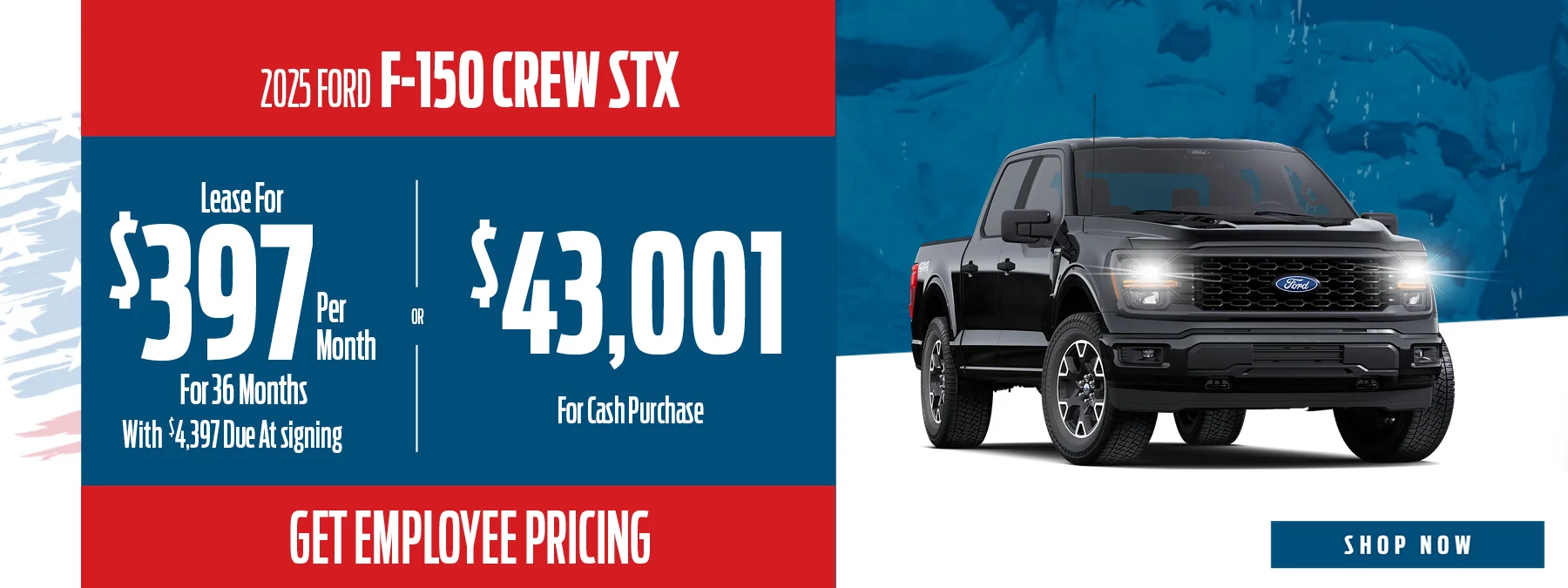 2025 Ford F-150 Crew STX Lease for $397 Per Month For 36 Months With $4,397 Due At Signing - OR Buy For $43,001