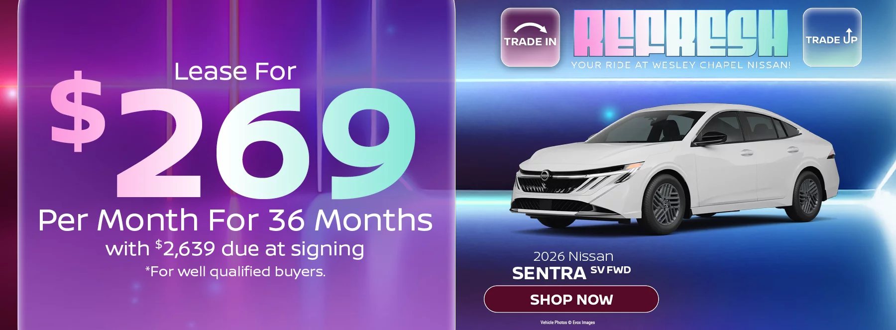 2026 Nissan Sentra SV FWD Lease For $269 Per Month for 36 Months with $2,639 due at signing *For well-qualified buyers.