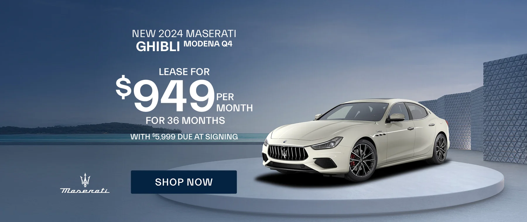 New 2024 Maserati Ghibli Modena Q4 Lease for $949 per month for 36 months with $5,999 due at signing