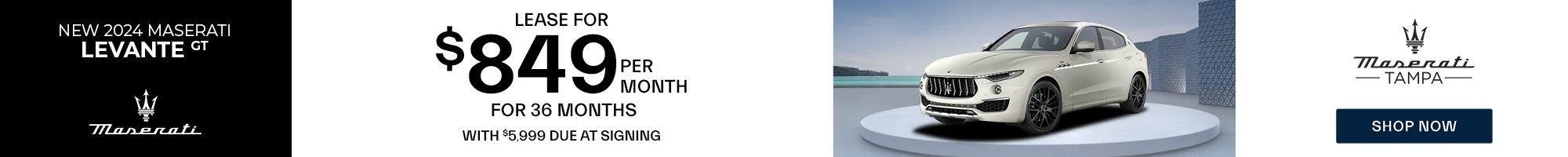 New 2024 Maserati Levante GT Lease for $849 per month for 36 months with $5,999 due at signing