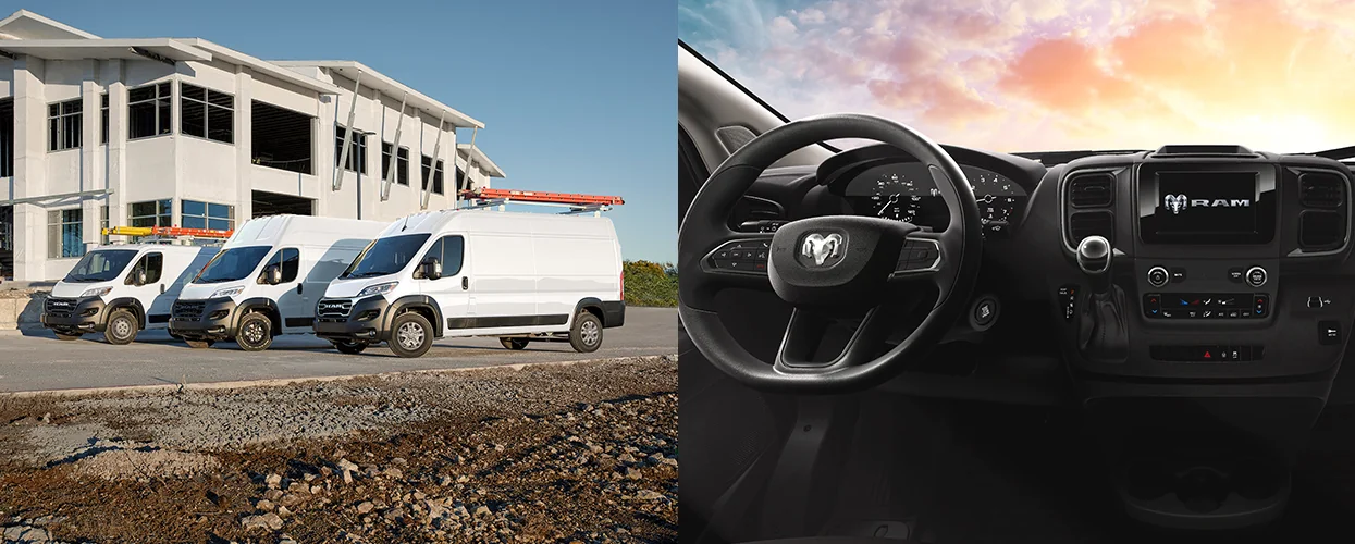 Ram ProMaster Van for rent, highlighting its large cargo space and practical features for transportation needs.