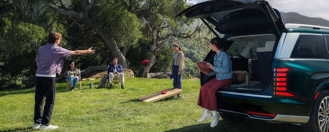 Family at picnic tailgating out of a Palisade in country