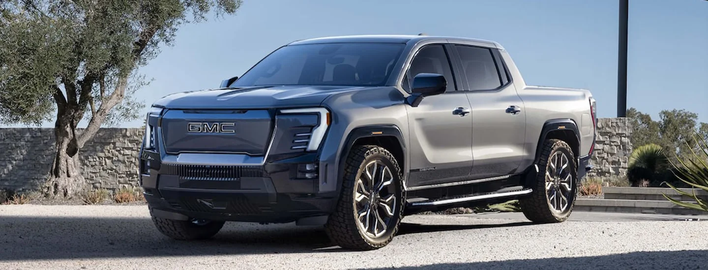 Front view of a gray 2024 GMC Sierra EV Denali Edition 1