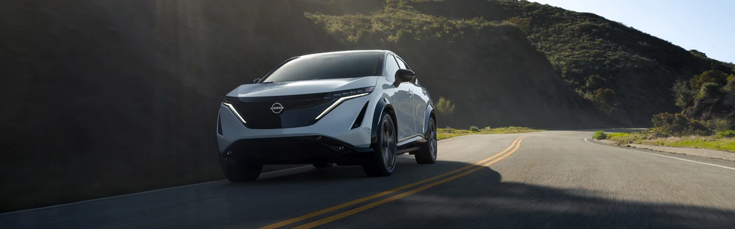 front view of a white 2025 Nissan ARIYA ENGAGE