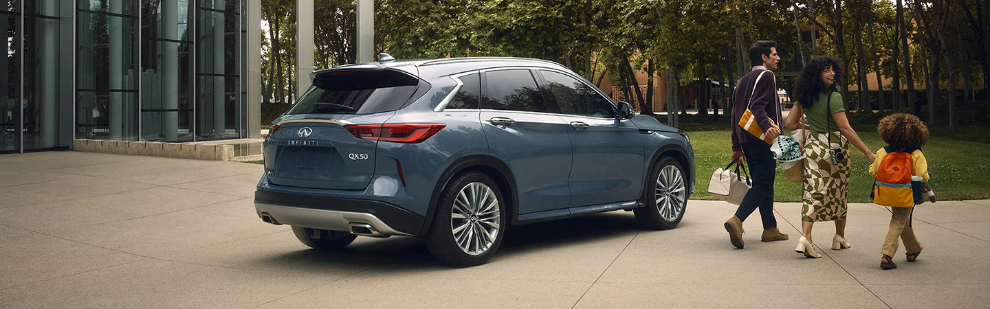 light blue 2025 INFINITI QX50 Sport parked