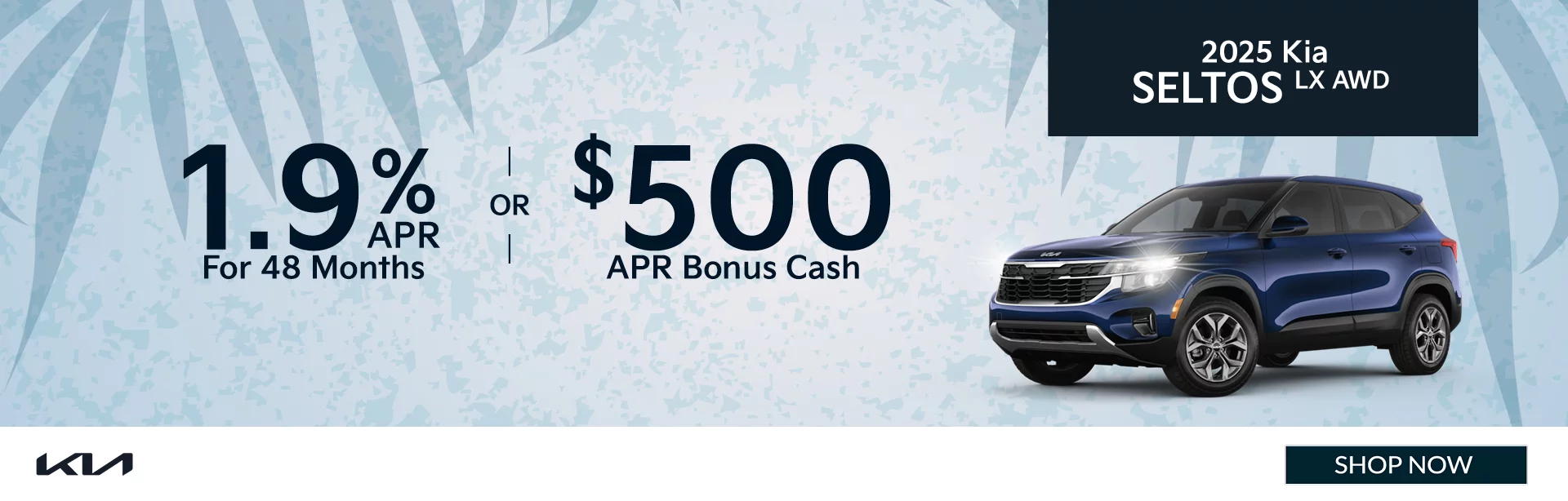 2025 Kia Seltos 1.9% APR For 48 Months  $500 APR Bonus Cash