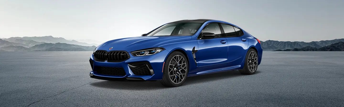 2024 BMW M8 Specs front side view in blue colour