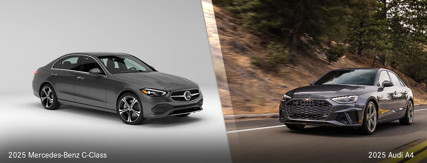 2025 Mercedes-Benz C-Class and a Audi A4 split image