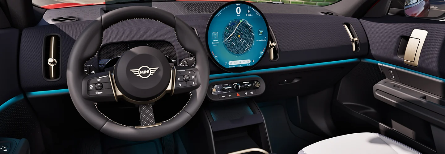 View of interior dash of a MINI model