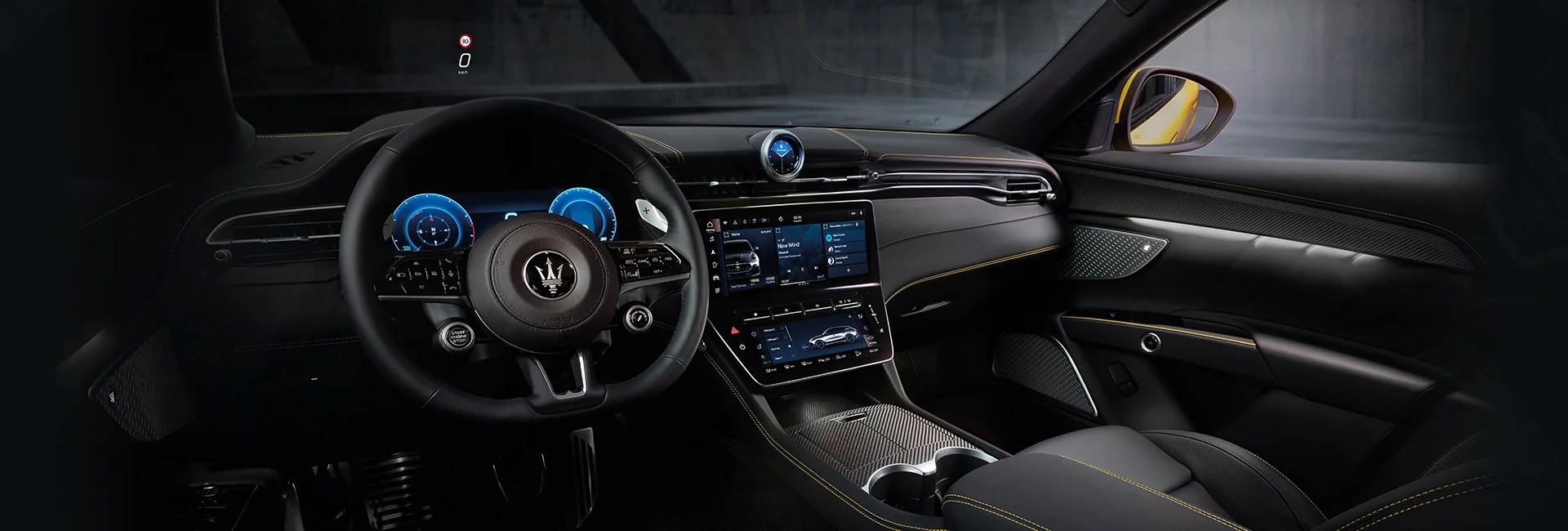 View of the dashboard of a Maserati Grecale