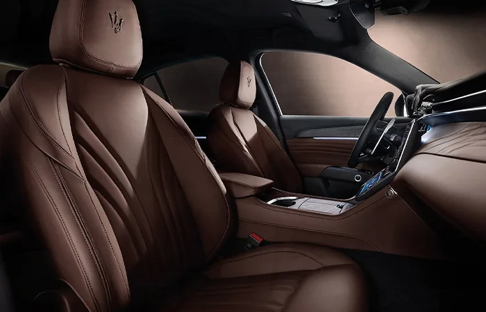 Side view of the front seat of a Maserati Grecale