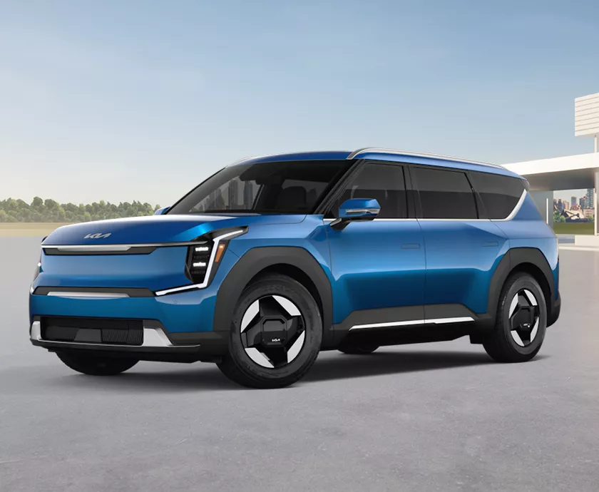 Kia EV9 exterior shown from a three-quarter angle