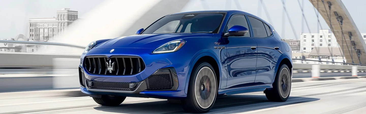 2024 Maserati Grecale vs Mercedes-Benz GLC blue color and front view