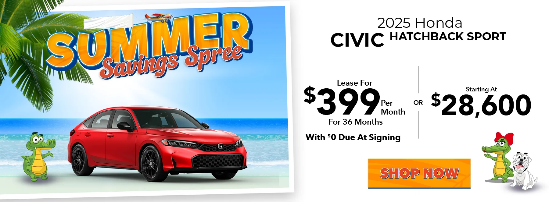 2025 Honda Civic Hatchback Sport Lease For $399 Per Month For 36 Months With $0 Due At Signing Starting At $28,600