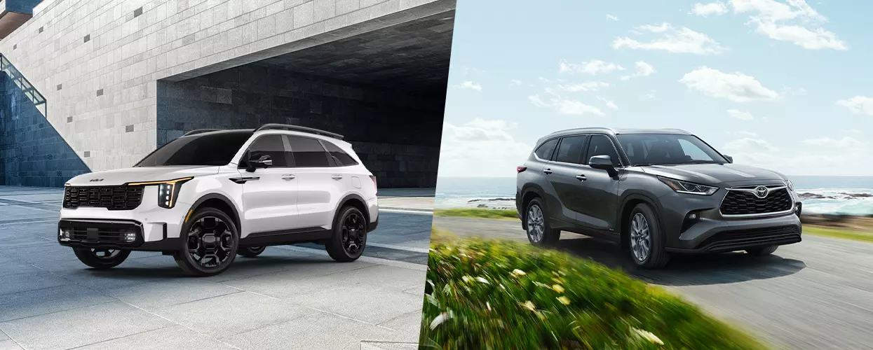 Kia Sorento and Toyota Highlander images side by side