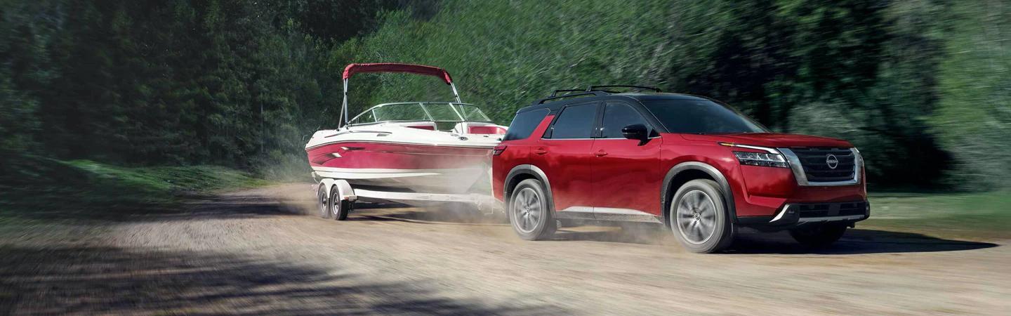 2022 Nissan Pathfinder towing a boat