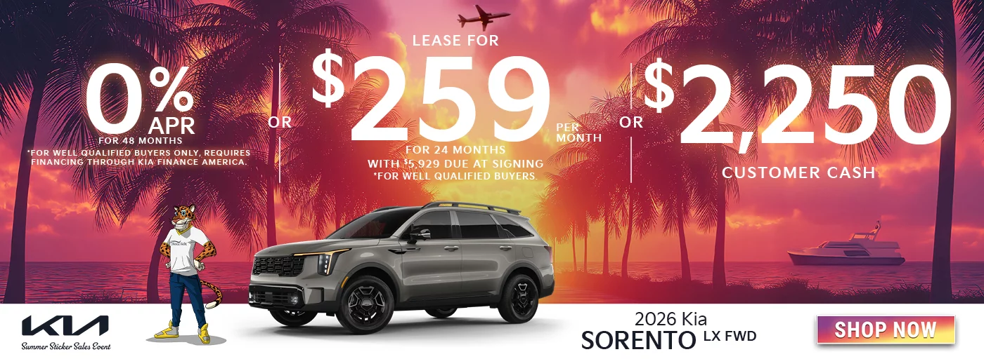 2026 Kia Sorento LX FWD  0% APR For 48 Months *For well qualified buyers only, requires financing through Kia Finance America. OR Lease For $259 Per Month For 24 Months With $5,929 Due at Signing *For well qualified buyers. OR $2,250 Customer Cash
