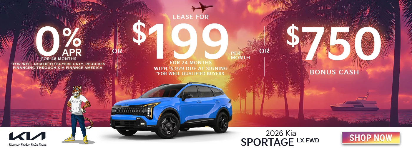 2026 Kia Sportage LX FWD 0% APR For 48 Months *For well qualified buyers only, requires financing through Kia Finance America. OR Lease For $199 Per Month For 24 Months With $5,929 Due at Signing *For well qualified buyers. OR $750 Bonus Cash