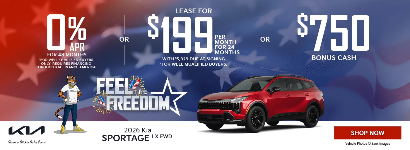 2026 Kia Sportage LX FWD 0% APR For 48 Months *For well qualified buyers only, requires financing through Kia Finance America. OR Lease For $199 Per Month For 24 Months With $5,929 Due at Signing *For well qualified buyers. OR $750 Bonus Cash