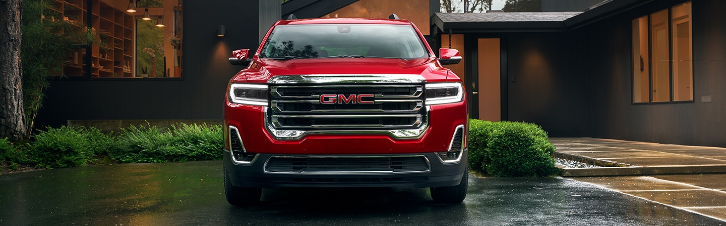 Red color 2022 GMC Acadia front view