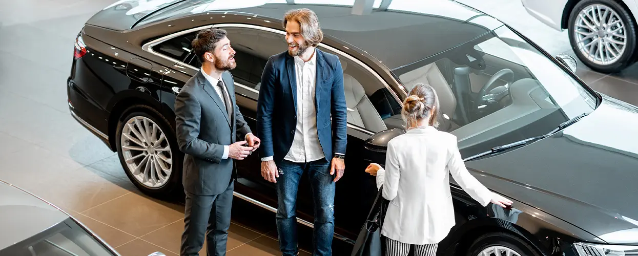 people car shopping in showroom