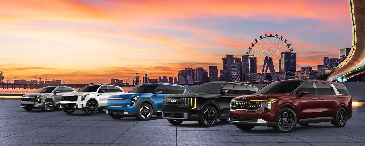 Lineup of Kia cars