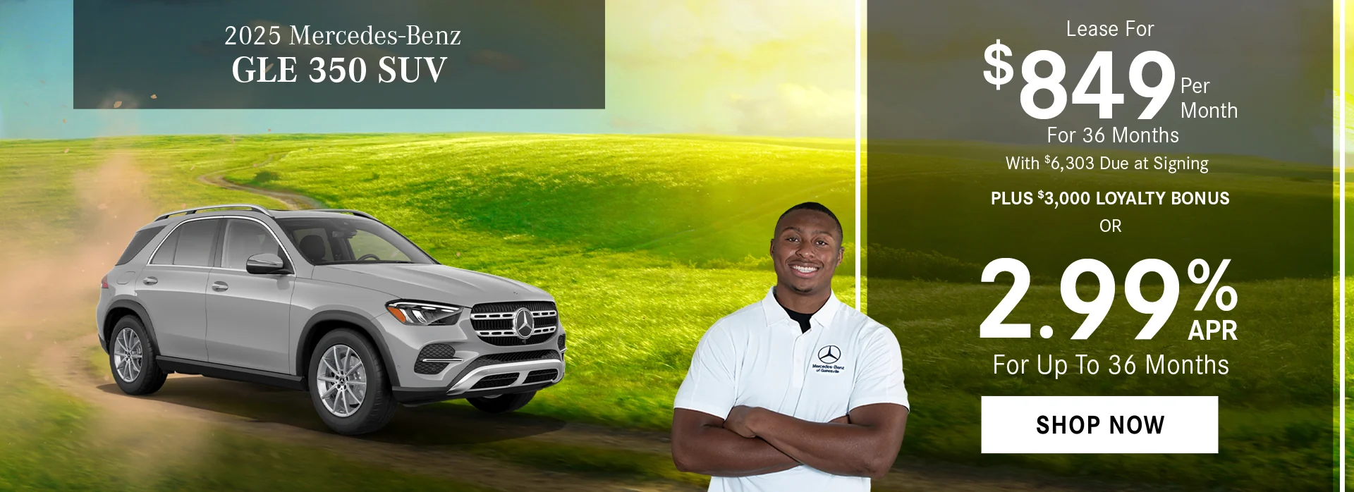 2025 Mercedes-Benz GLE 350 SUV   2.99% APR For Up To 36 Months    - OR -   Lease For $849/Month For 36 Months With $6,303 Due at Signing + $3,000 Loyalty Bonus  