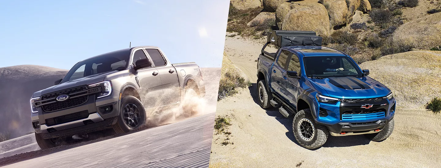 Side by side comparison of the 2025 Ford Ranger and the 2026 Chevrolet Colorado
