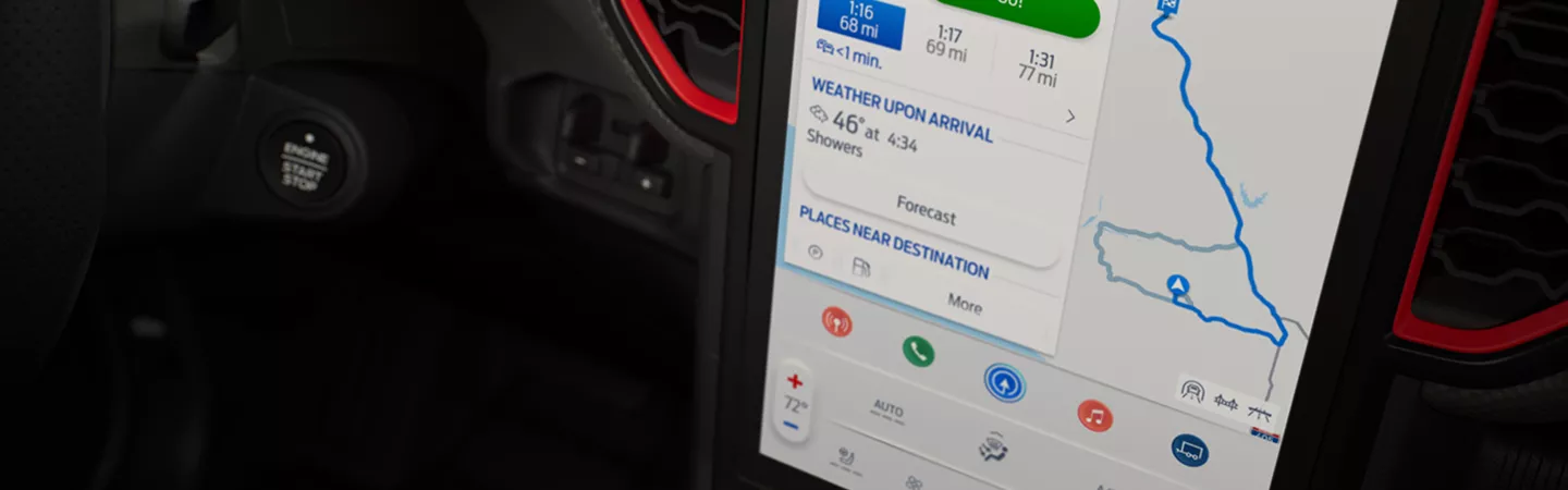 Interior view of the navigation system in a 2025 Ford Ranger Raptor®