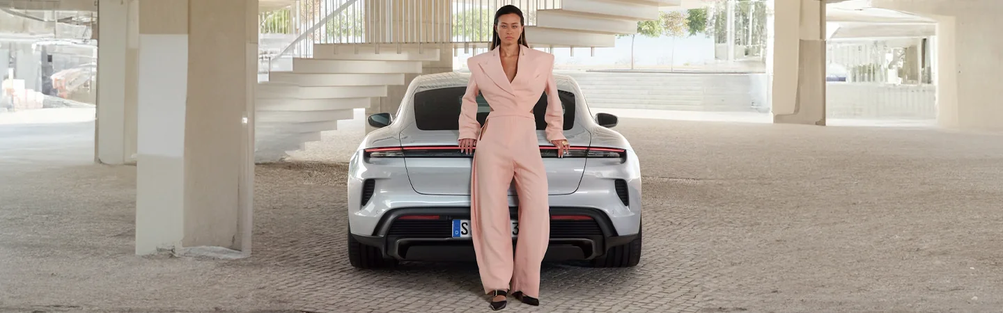 2024 Porsche Taycan Specs sliver color and back view