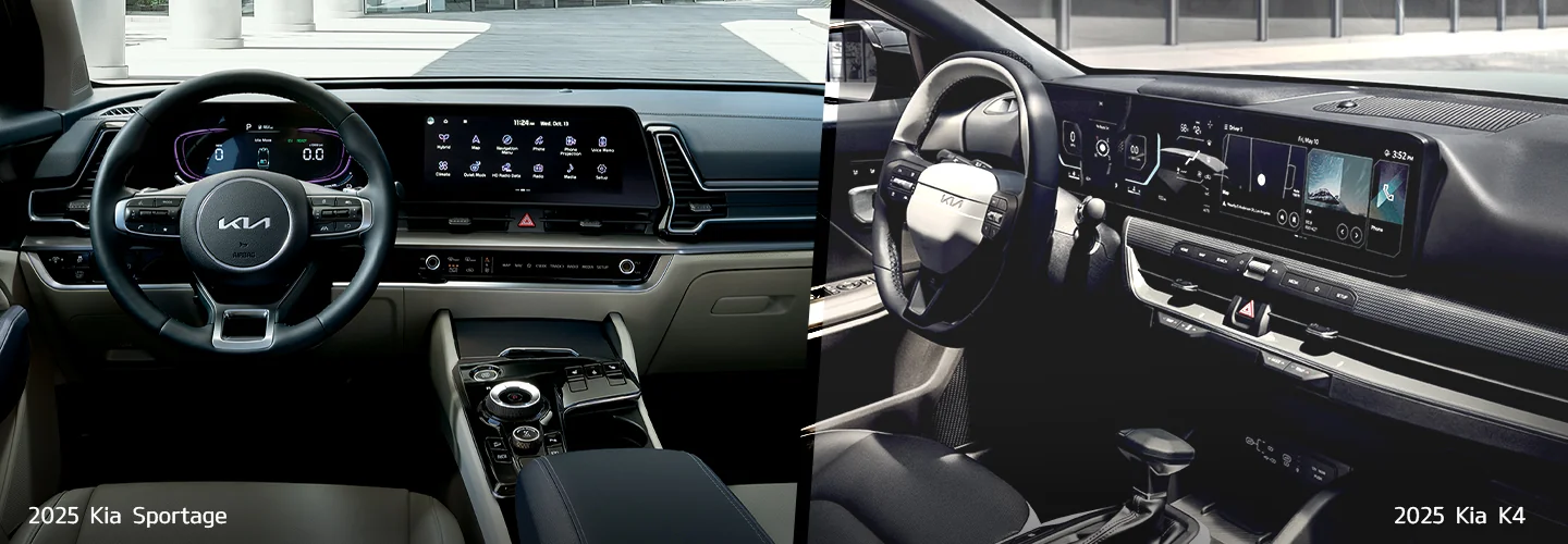 Side by side images of the interior of a 2025 Kia Sportage and a K4