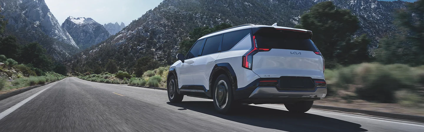 rear view of a white 2026 Kia EV9 Light