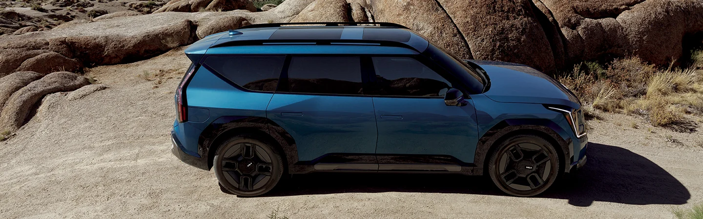 top side view of a blue 2026 Kia EV9 Light