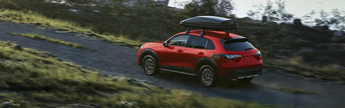 top view of a red 2026 Honda HR-V LX with cargo on top