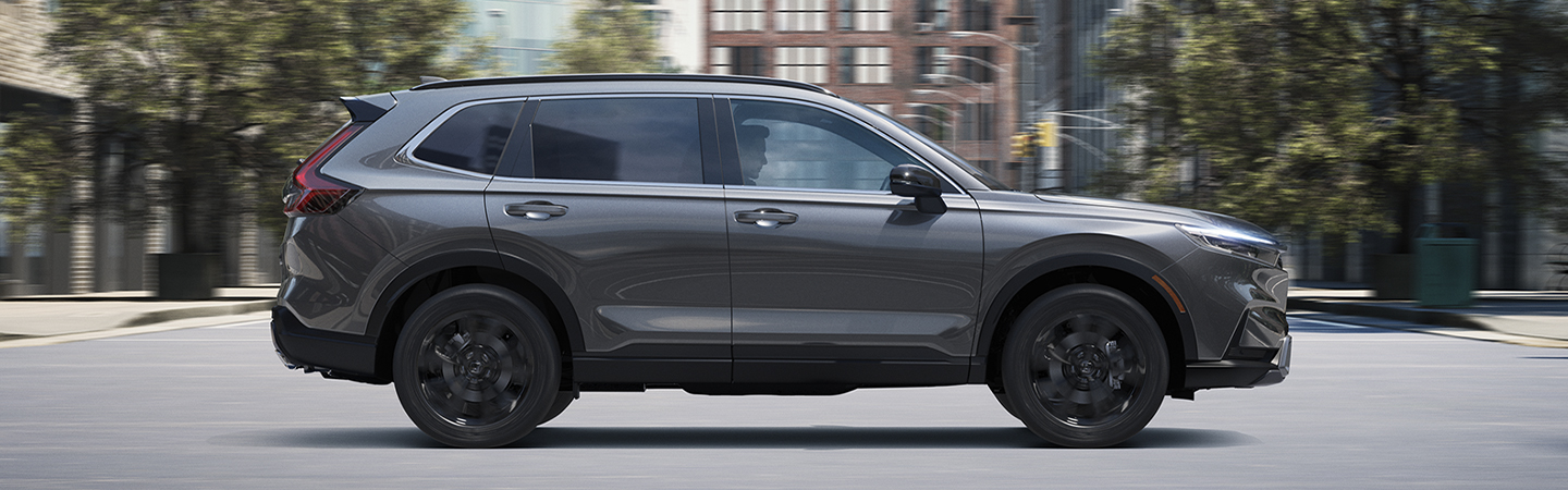 2024 Honda CR-V Hybrid Specs  side front  in silver colour 